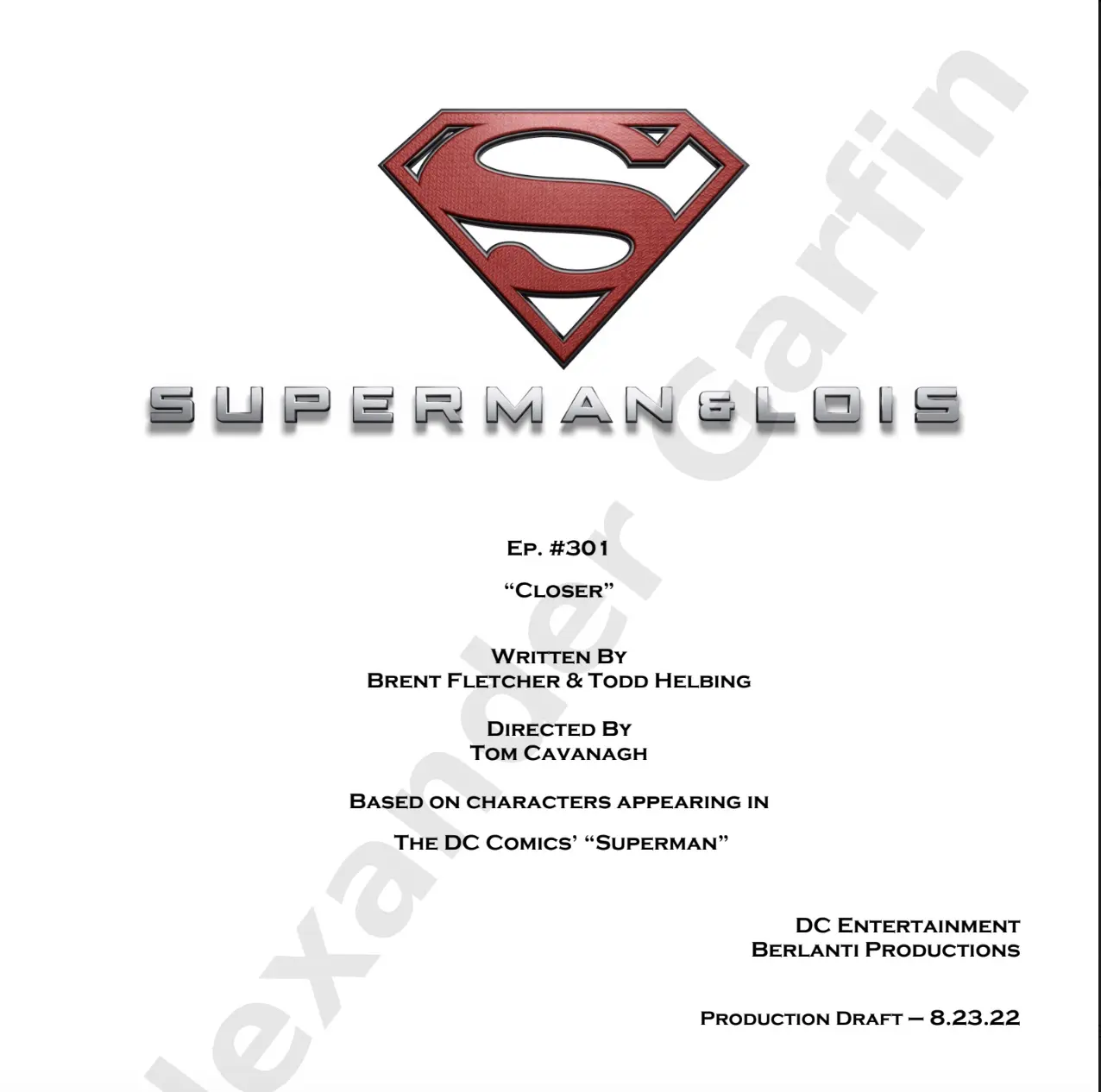 A superman movie script cover with the title and logo.