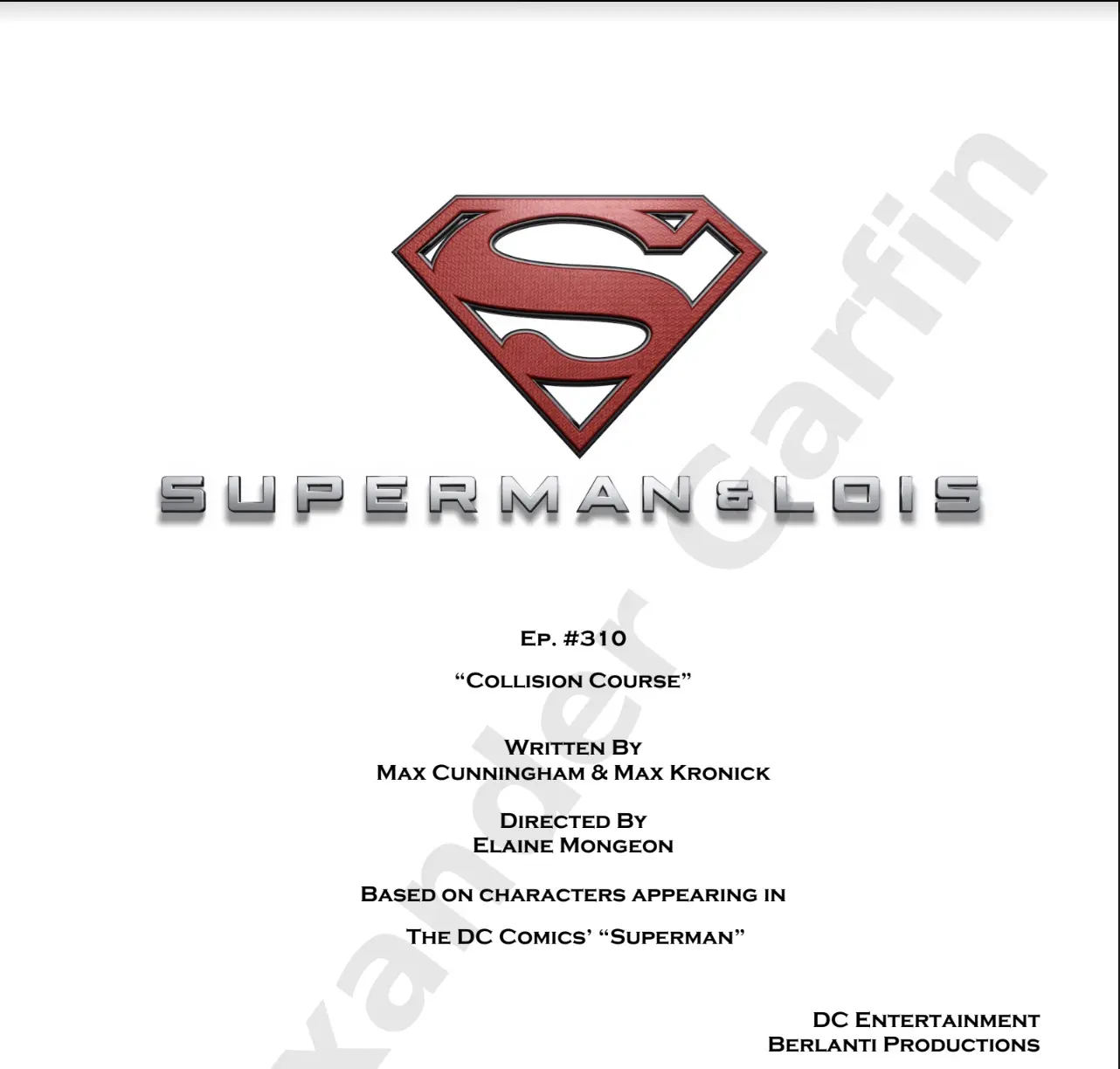 A superman movie script cover with the logo of the film.