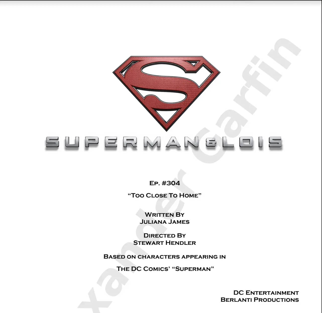 A superman movie script cover with the title and logo.