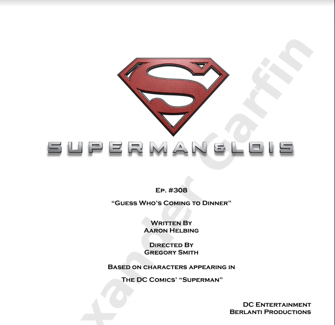 A superman movie script cover with the title and logo.