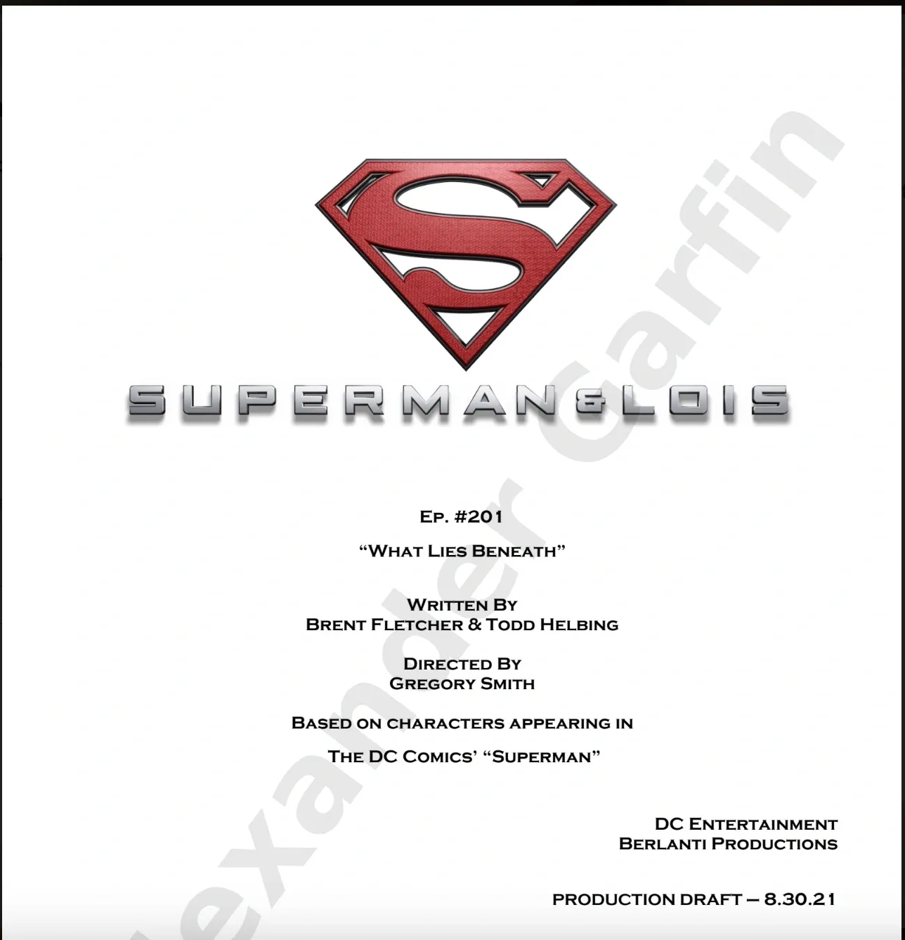 A superman movie script cover with the title and logo.