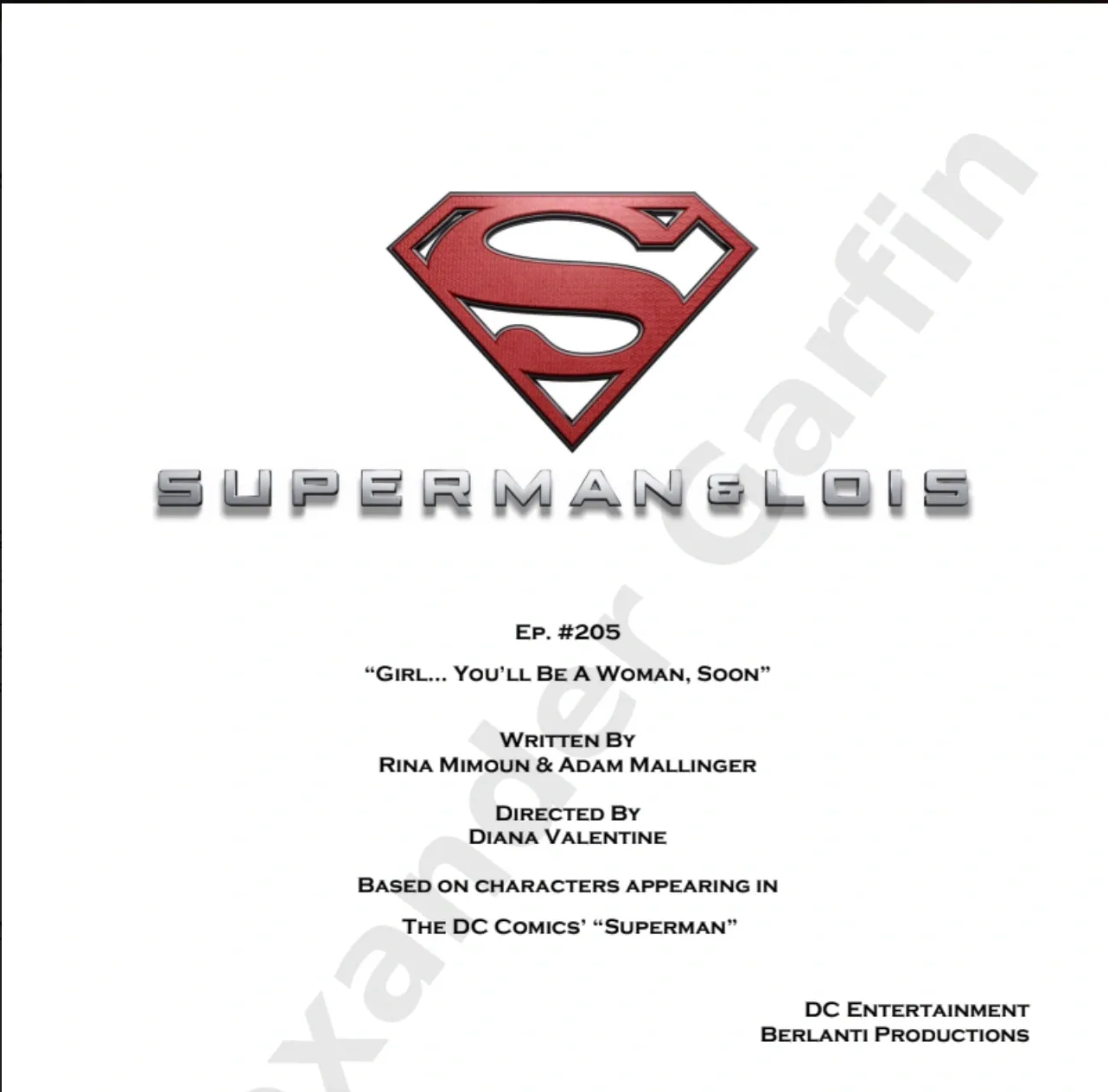 A superman movie script cover with the logo of the film.