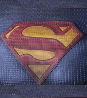 A close up of the superman logo on a seat.